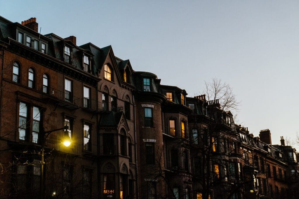 Dusk hits Boston's Back Bay neighboorhood. 