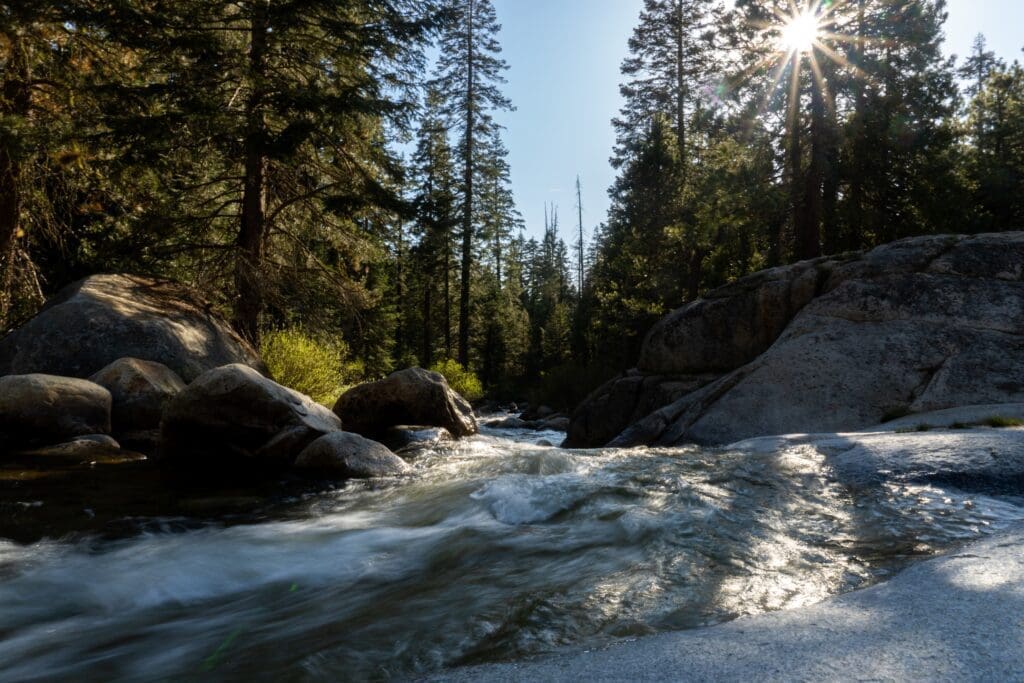 Kaweah River rushes on my solo trip. 