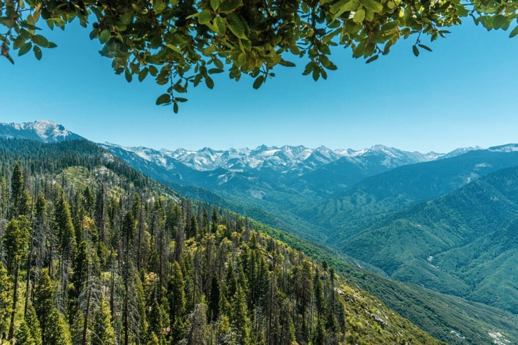 Moro Rock has views of the Great Western Divide. 