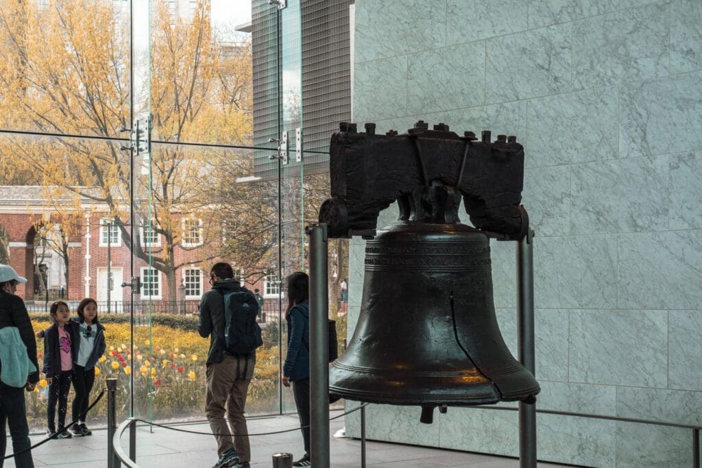 Tourists visit the Liberty Bell in Philly