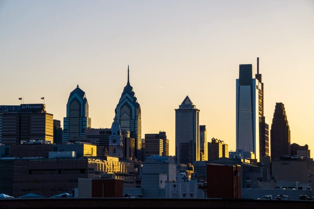 The Philly skyline at sunset