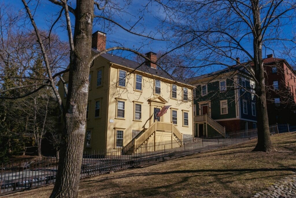 A historic yellow home in Providence, Rhode Island. 