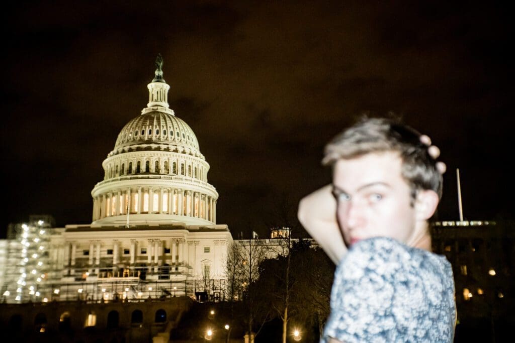 At night, Captiol Hill lights up and shines so bright. 