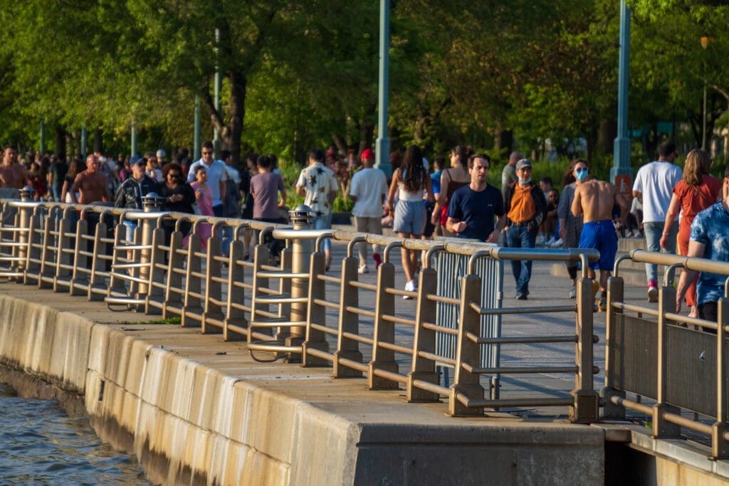 Runners in New York dash next to the Hudson River. 