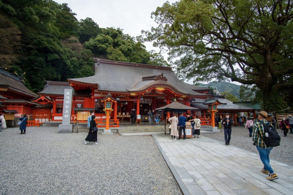 Worshippers at a temple near Nachi Falls