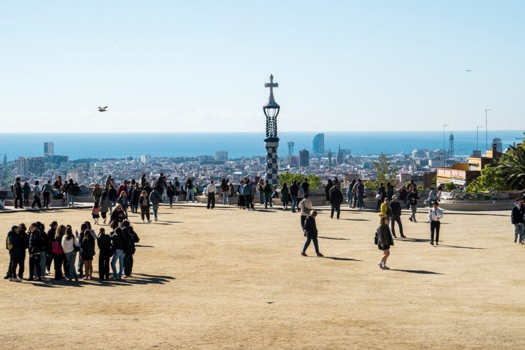 Park Guell quickly fills up with people in Barcelona. It is one of my favorite spots on my one month Europe backpacking itinerary.