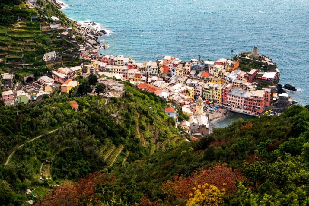 The view of Vernazza on the high trail. 