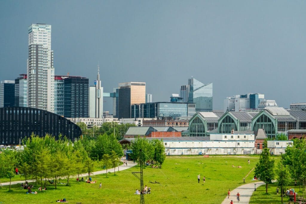 Brussels skyline before a thunderstorm.