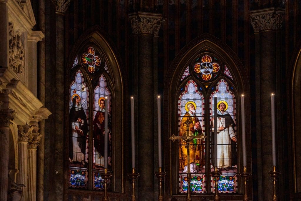 Stained glasses windows at the Saint Mary of Minerva Church in Rome